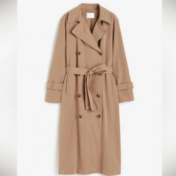 H&M Double Breasted Trench Coat Oversized Sz Small Beige Color - Picture 9 of 16